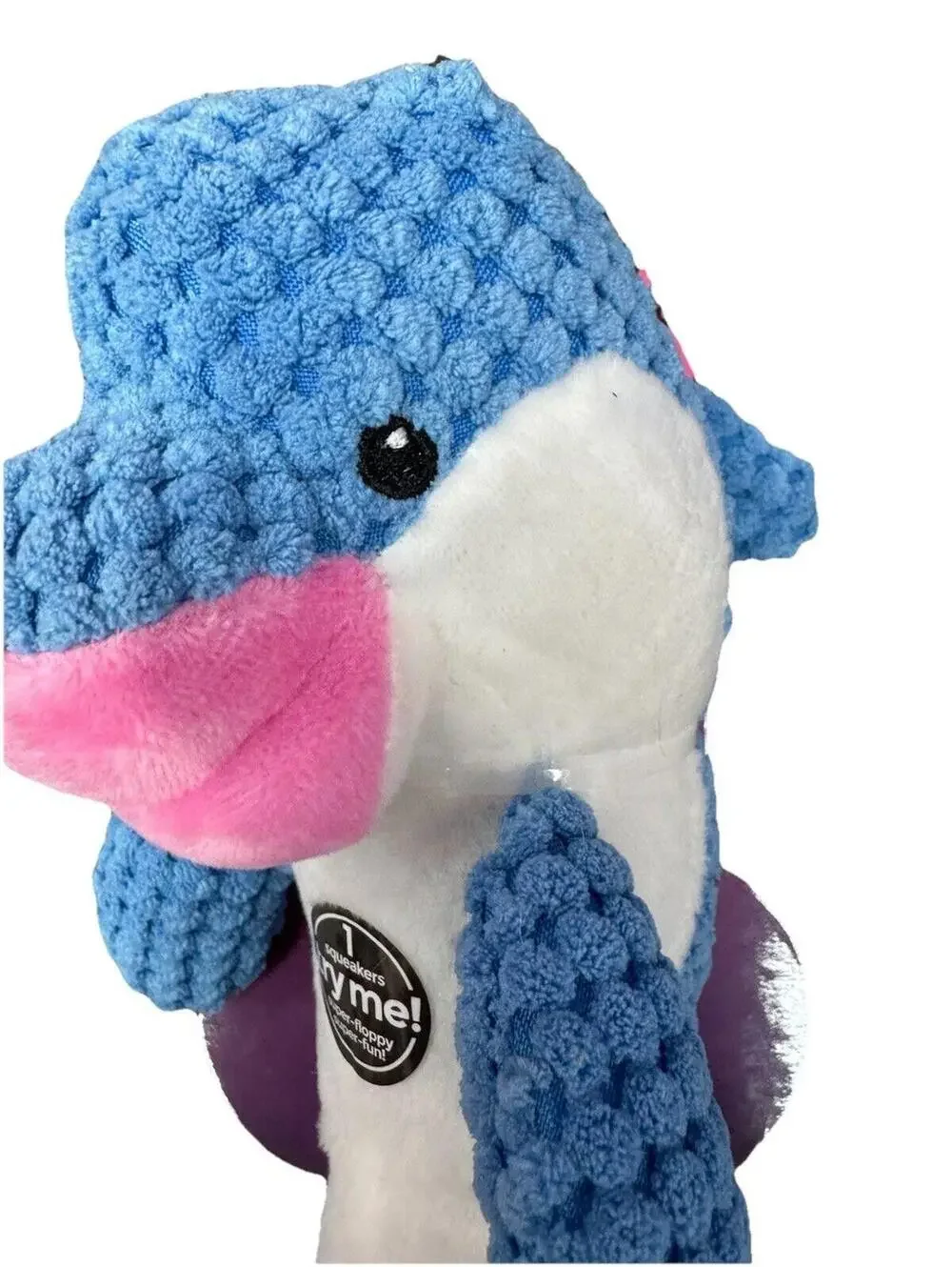 (RGB2) Fabdog Dolphin Plush Dog Toy Small Blue Pink Multiple Squeakers